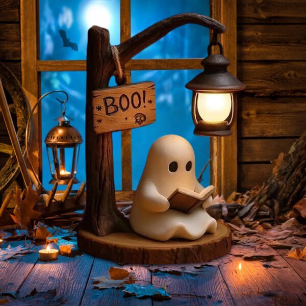 Cute Ghost Reading Desktop Ornaments Halloween Resin Material Creative Decoration Festive Atmosphere Arrangement - Image 2