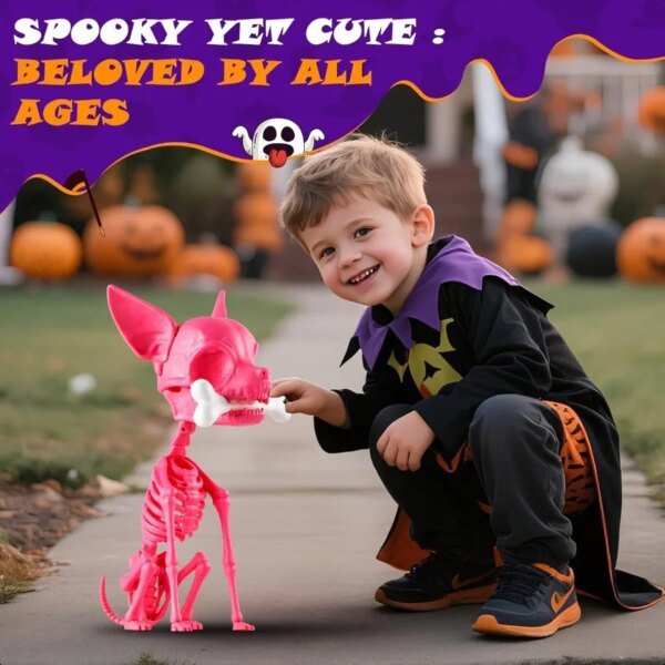 Halloween Skeleton Dog Decor 15inch Pink Cute Puppy Bones Realistic ABS Animal Skeleton for Outdoor Indoor Graveyard Party Disp - Image 5