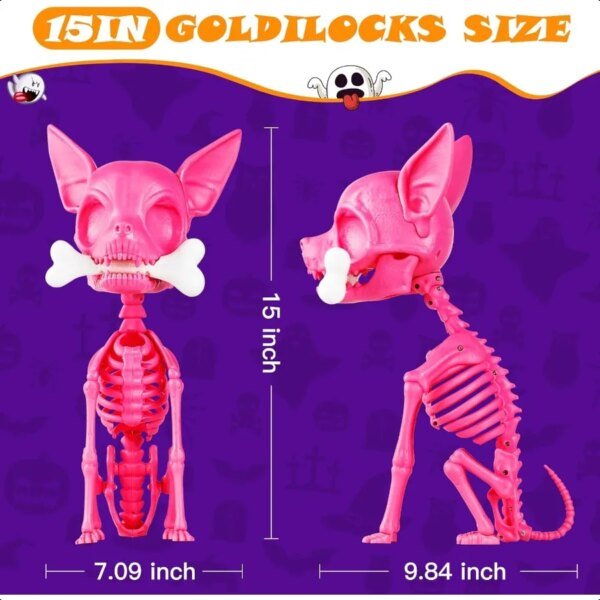 Halloween Skeleton Dog Decor 15inch Pink Cute Puppy Bones Realistic ABS Animal Skeleton for Outdoor Indoor Graveyard Party Disp - Image 2