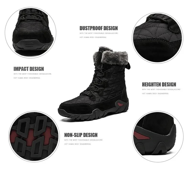 New Winter Men Snow Boots Fur Plush Warm Men Ankle Boots Plus Size Waterproof Men Boots Outdoor Non-Slip Hiking Boots Work Shoes