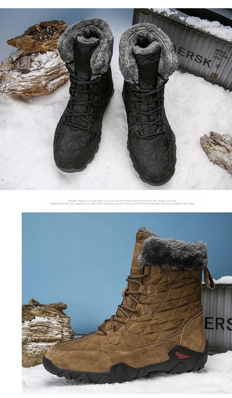 New Winter Men Snow Boots Fur Plush Warm Men Ankle Boots Plus Size Waterproof Men Boots Outdoor Non-Slip Hiking Boots Work Shoes