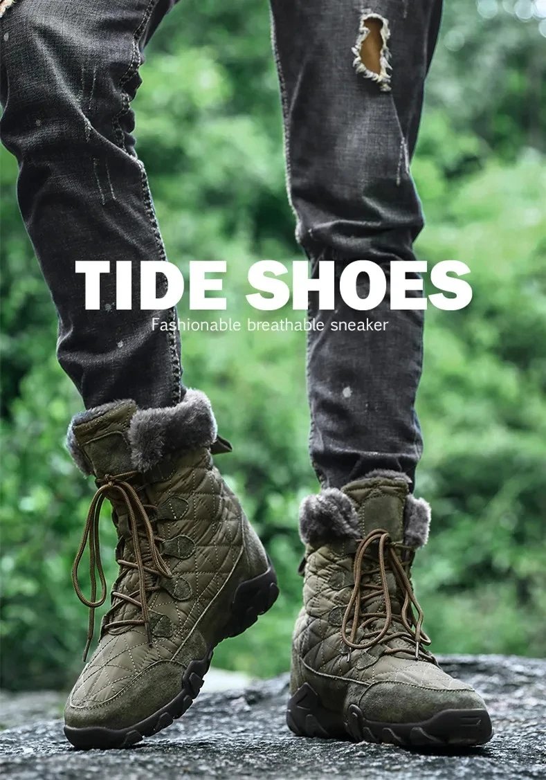 New Winter Men Snow Boots Fur Plush Warm Men Ankle Boots Plus Size Waterproof Men Boots Outdoor Non-Slip Hiking Boots Work Shoes