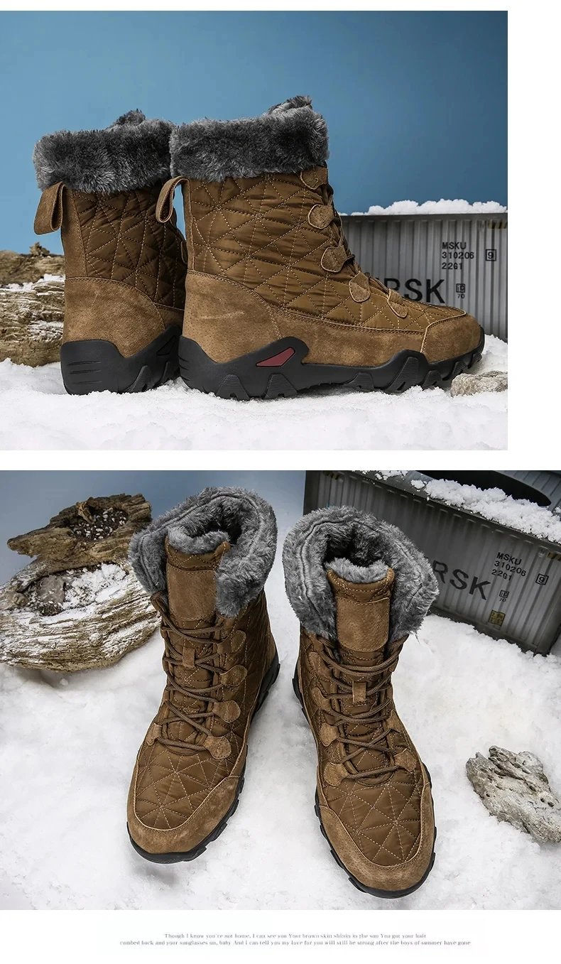 New Winter Men Snow Boots Fur Plush Warm Men Ankle Boots Plus Size Waterproof Men Boots Outdoor Non-Slip Hiking Boots Work Shoes