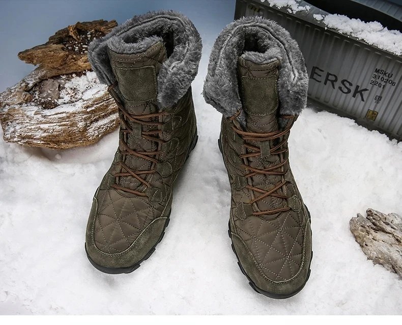 New Winter Men Snow Boots Fur Plush Warm Men Ankle Boots Plus Size Waterproof Men Boots Outdoor Non-Slip Hiking Boots Work Shoes
