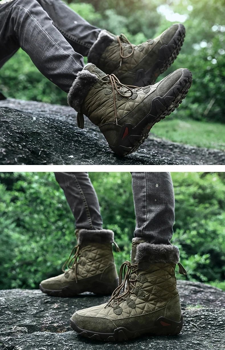 New Winter Men Snow Boots Fur Plush Warm Men Ankle Boots Plus Size Waterproof Men Boots Outdoor Non-Slip Hiking Boots Work Shoes