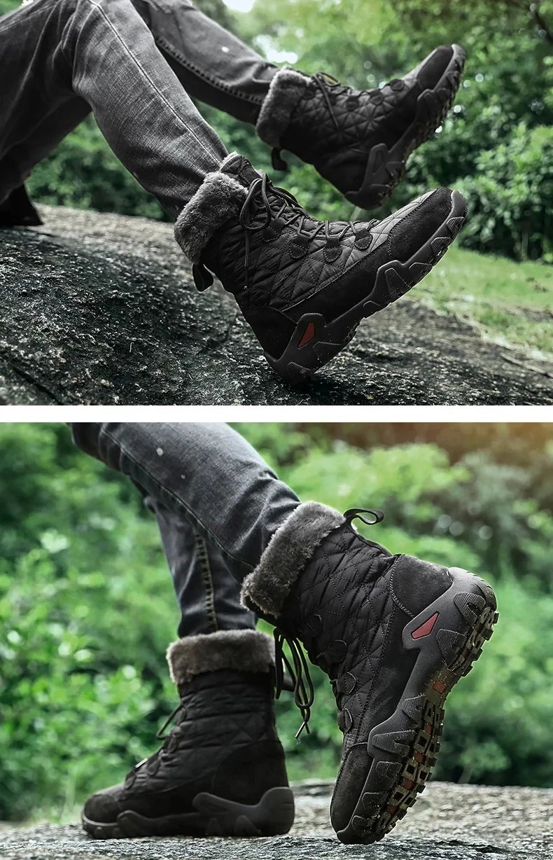 New Winter Men Snow Boots Fur Plush Warm Men Ankle Boots Plus Size Waterproof Men Boots Outdoor Non-Slip Hiking Boots Work Shoes