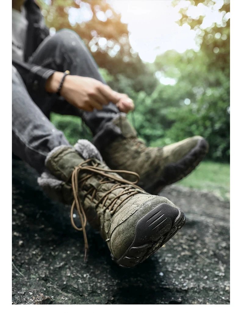 New Winter Men Snow Boots Fur Plush Warm Men Ankle Boots Plus Size Waterproof Men Boots Outdoor Non-Slip Hiking Boots Work Shoes