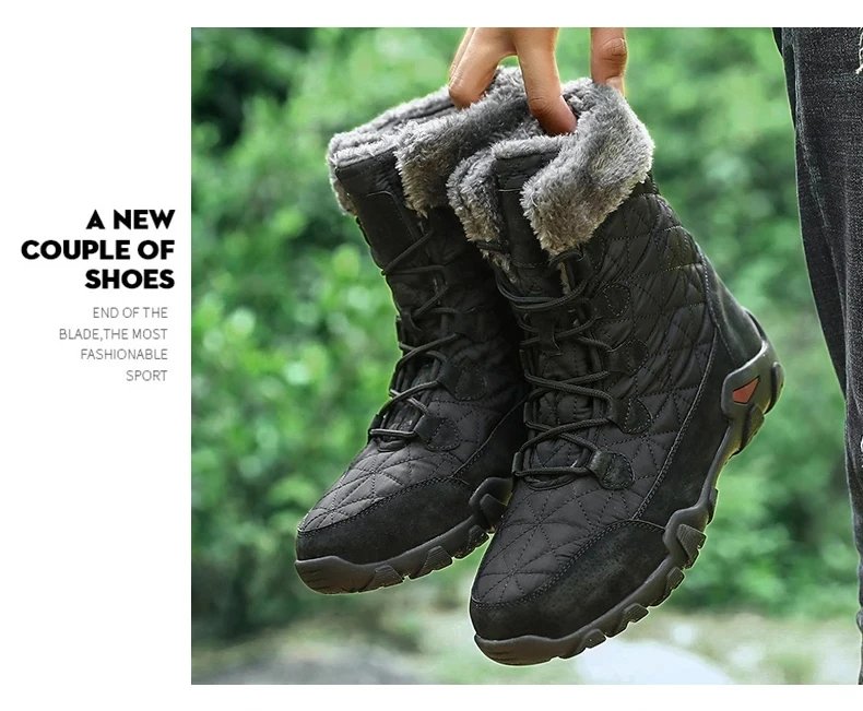 New Winter Men Snow Boots Fur Plush Warm Men Ankle Boots Plus Size Waterproof Men Boots Outdoor Non-Slip Hiking Boots Work Shoes