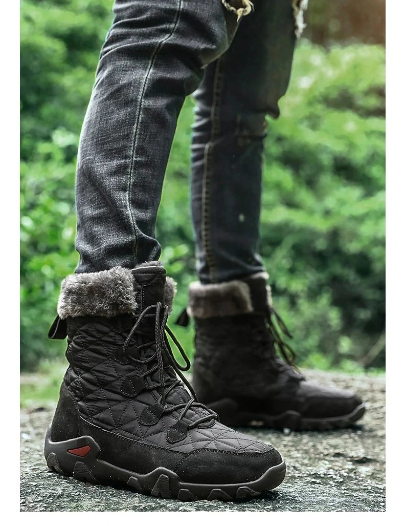 New Winter Men Snow Boots Fur Plush Warm Men Ankle Boots Plus Size Waterproof Men Boots Outdoor Non-Slip Hiking Boots Work Shoes