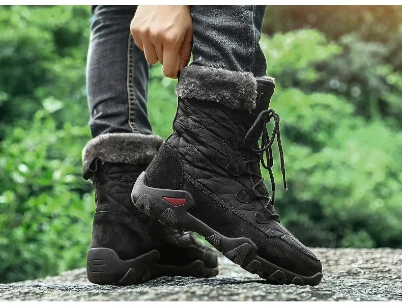 New Winter Men Snow Boots Fur Plush Warm Men Ankle Boots Plus Size Waterproof Men Boots Outdoor Non-Slip Hiking Boots Work Shoes