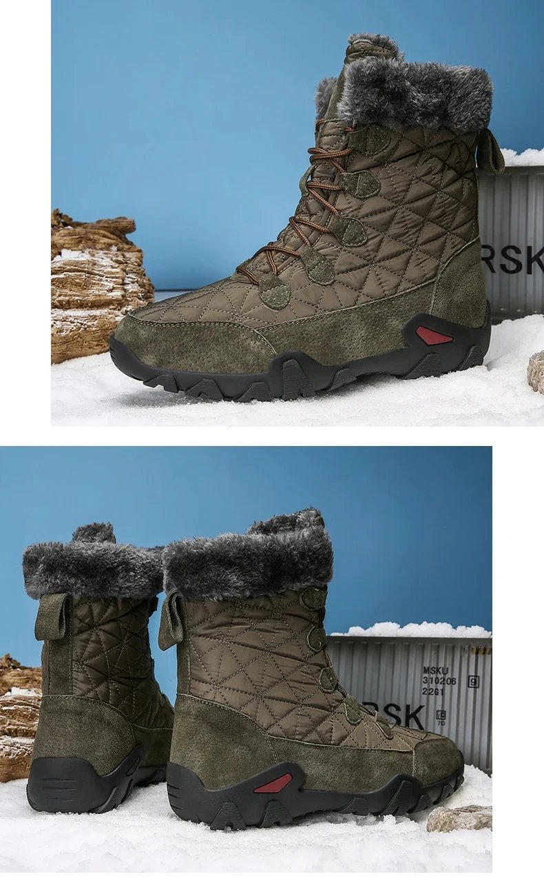 New Winter Men Snow Boots Fur Plush Warm Men Ankle Boots Plus Size Waterproof Men Boots Outdoor Non-Slip Hiking Boots Work Shoes