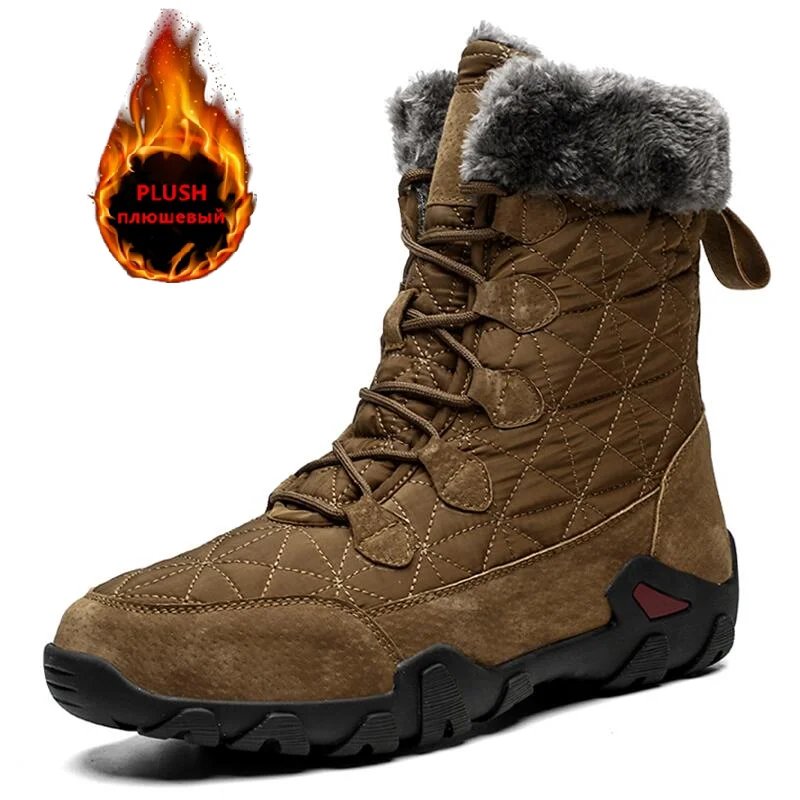 New Winter Men Snow Boots Fur Plush Warm Men Ankle Boots Plus Size Waterproof Men Boots Outdoor Non-Slip Hiking Boots Work Shoes