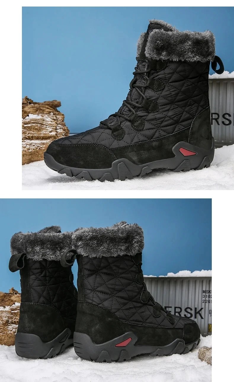 New Winter Men Snow Boots Fur Plush Warm Men Ankle Boots Plus Size Waterproof Men Boots Outdoor Non-Slip Hiking Boots Work Shoes
