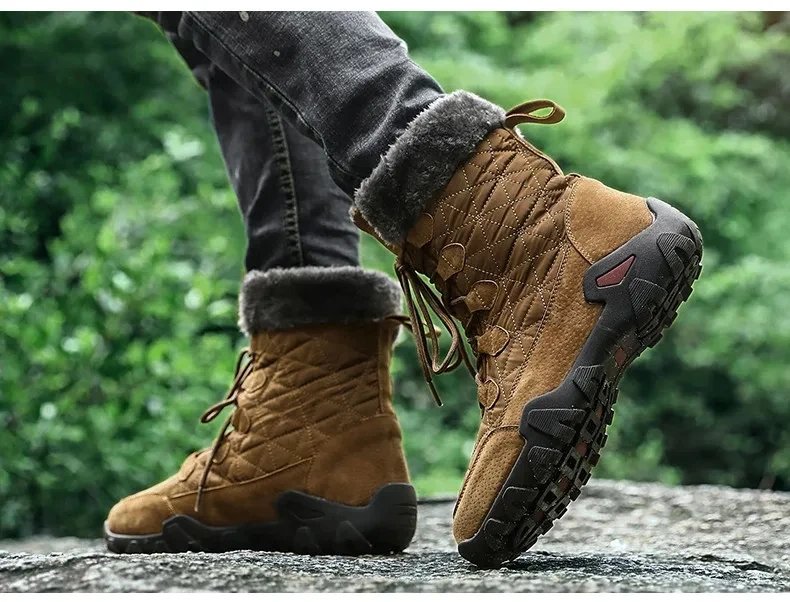 New Winter Men Snow Boots Fur Plush Warm Men Ankle Boots Plus Size Waterproof Men Boots Outdoor Non-Slip Hiking Boots Work Shoes