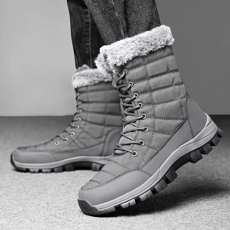 Winter Men's Snow Boots Warm Plush Anti slip Outdoor Hiking Boots Women's Mid length Boots Couple Sports Shoes Boots Size 36-48
