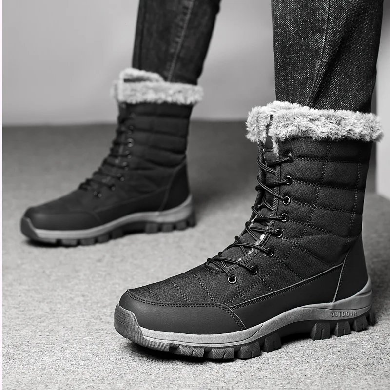Winter Men's Snow Boots Warm Plush Anti slip Outdoor Hiking Boots Women's Mid length Boots Couple Sports Shoes Boots Size 36-48