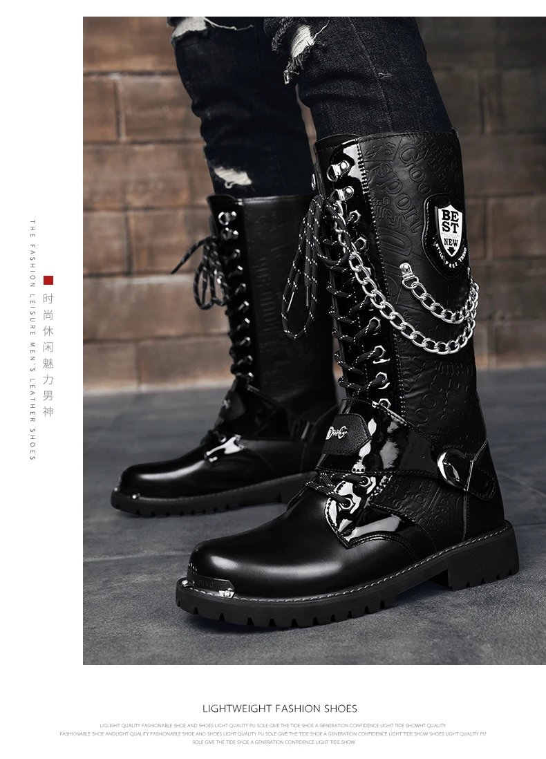 Men's high top motorcycle boots autumn and winter fashion outdoor collision resistant anti slip soft sole casual leather boots Men's high top motorcycle boots autumn and winter fashion outdoor collision resistant anti slip soft sole casual leather boots