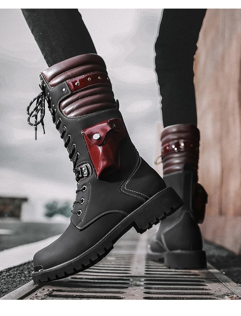 Men's high top motorcycle boots autumn and winter fashion outdoor collision resistant anti slip soft sole casual leather boots Men's high top motorcycle boots autumn and winter fashion outdoor collision resistant anti slip soft sole casual leather boots