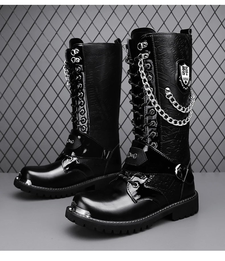 Men's high top motorcycle boots autumn and winter fashion outdoor collision resistant anti slip soft sole casual leather boots Men's high top motorcycle boots autumn and winter fashion outdoor collision resistant anti slip soft sole casual leather boots