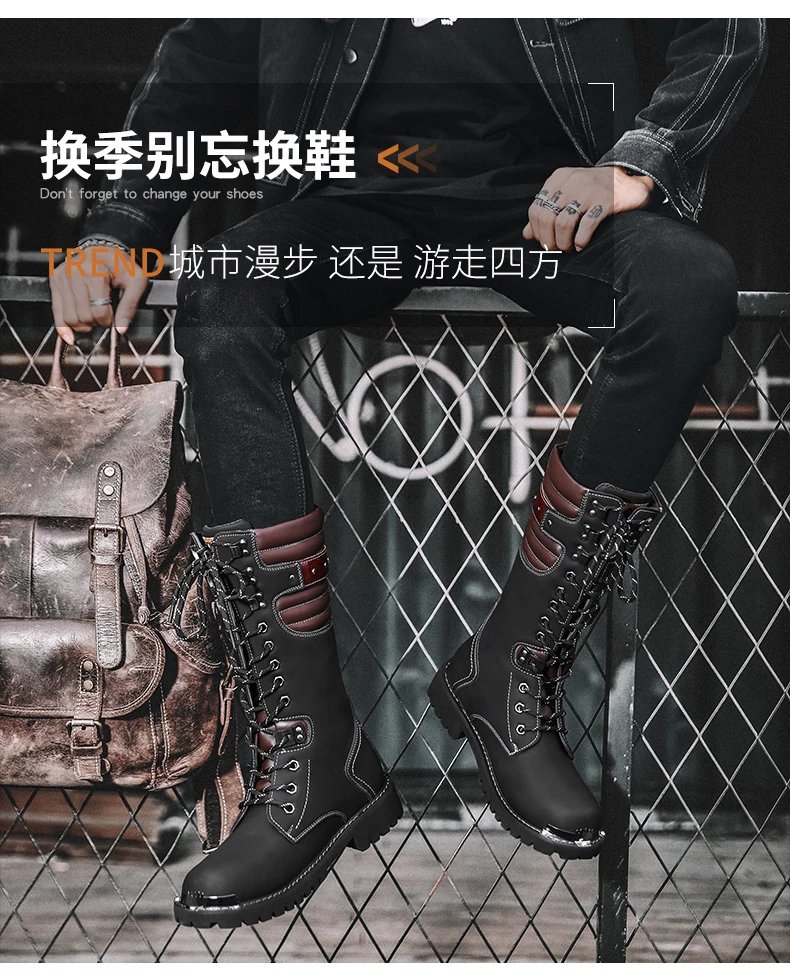 Men's high top motorcycle boots autumn and winter fashion outdoor collision resistant anti slip soft sole casual leather boots Men's high top motorcycle boots autumn and winter fashion outdoor collision resistant anti slip soft sole casual leather boots