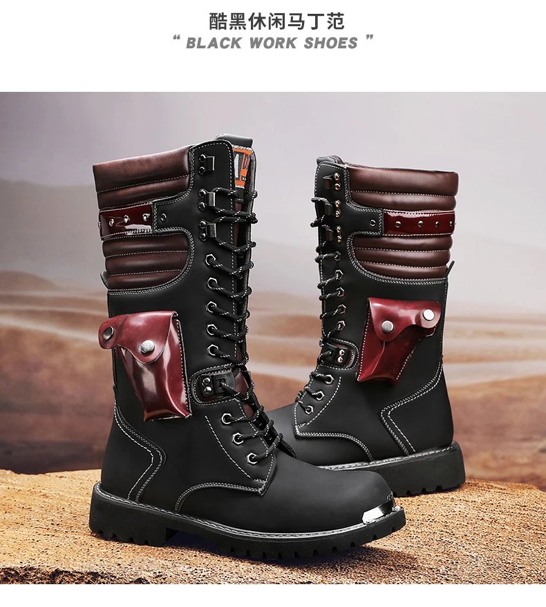 Men's high top motorcycle boots autumn and winter fashion outdoor collision resistant anti slip soft sole casual leather boots Men's high top motorcycle boots autumn and winter fashion outdoor collision resistant anti slip soft sole casual leather boots