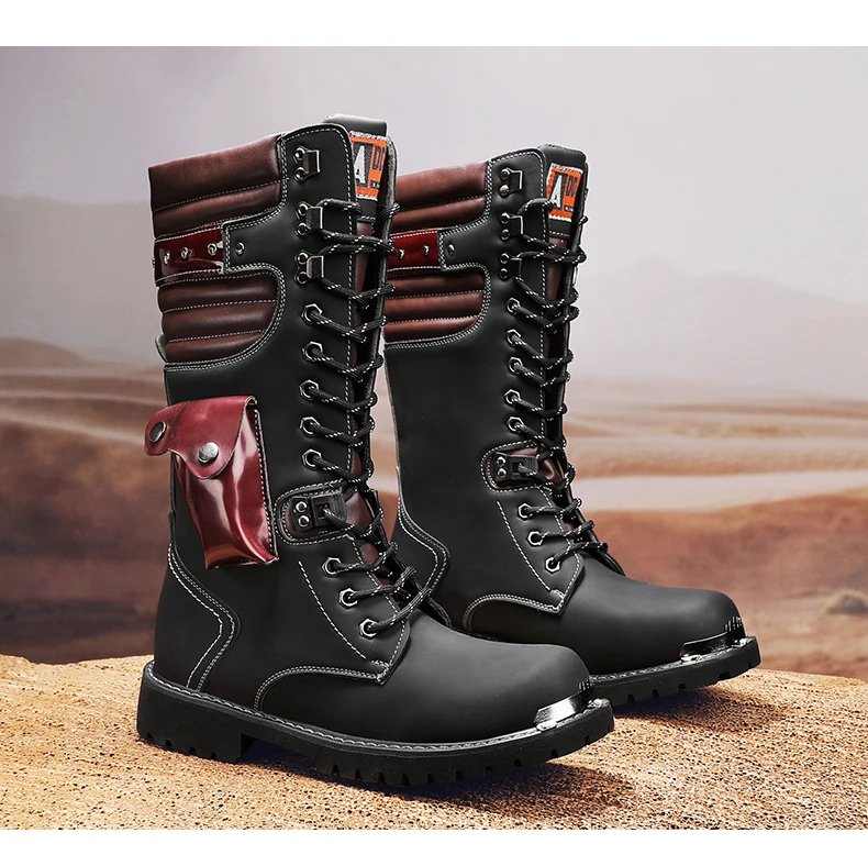 Men's high top motorcycle boots autumn and winter fashion outdoor collision resistant anti slip soft sole casual leather boots Men's high top motorcycle boots autumn and winter fashion outdoor collision resistant anti slip soft sole casual leather boots