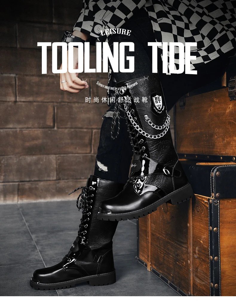 Men's high top motorcycle boots autumn and winter fashion outdoor collision resistant anti slip soft sole casual leather boots Men's high top motorcycle boots autumn and winter fashion outdoor collision resistant anti slip soft sole casual leather boots