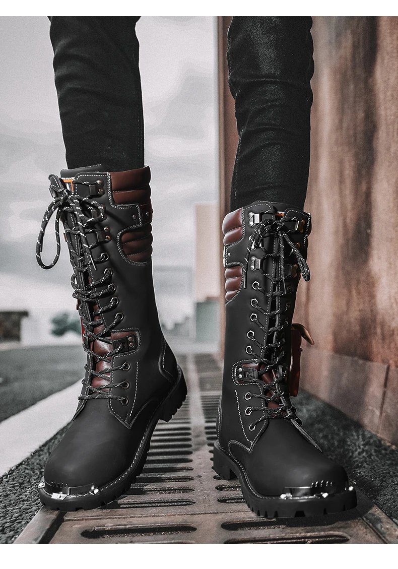 Men's high top motorcycle boots autumn and winter fashion outdoor collision resistant anti slip soft sole casual leather boots Men's high top motorcycle boots autumn and winter fashion outdoor collision resistant anti slip soft sole casual leather boots