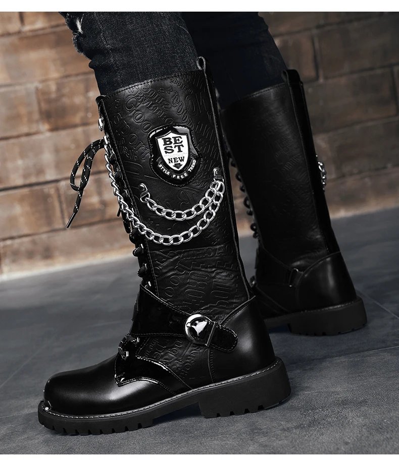 Men's high top motorcycle boots autumn and winter fashion outdoor collision resistant anti slip soft sole casual leather boots Men's high top motorcycle boots autumn and winter fashion outdoor collision resistant anti slip soft sole casual leather boots