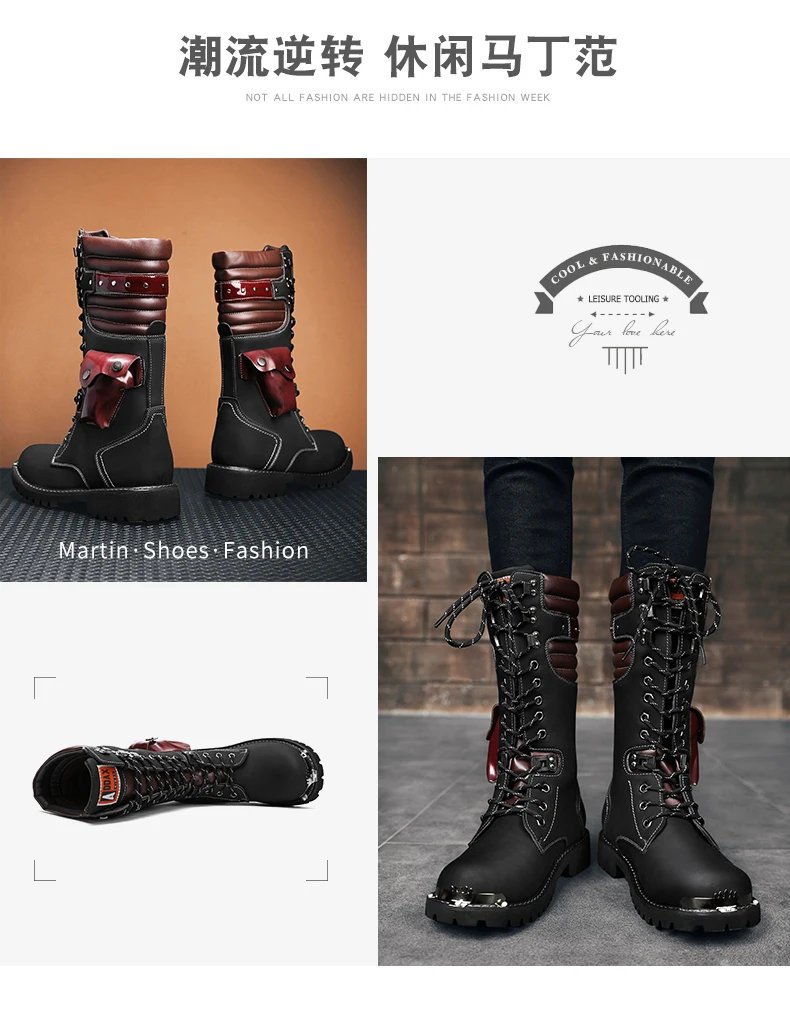 Men's high top motorcycle boots autumn and winter fashion outdoor collision resistant anti slip soft sole casual leather boots Men's high top motorcycle boots autumn and winter fashion outdoor collision resistant anti slip soft sole casual leather boots