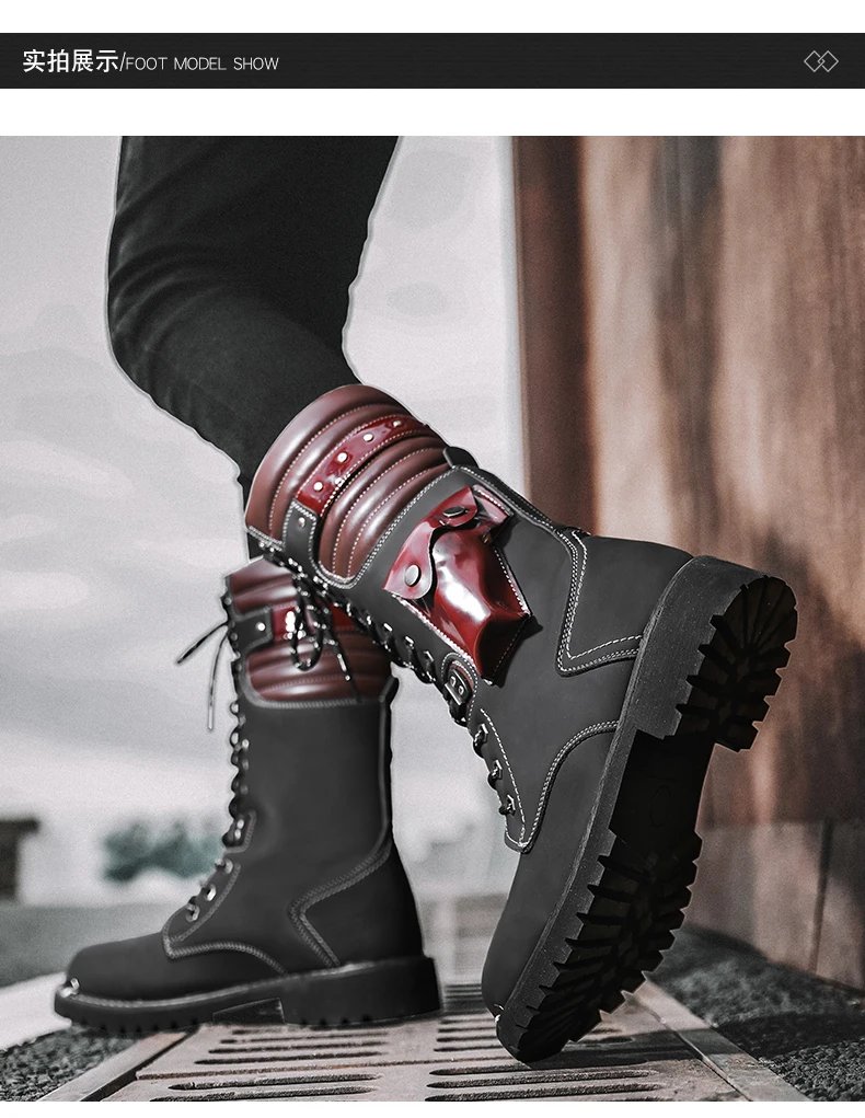 Men's high top motorcycle boots autumn and winter fashion outdoor collision resistant anti slip soft sole casual leather boots Men's high top motorcycle boots autumn and winter fashion outdoor collision resistant anti slip soft sole casual leather boots