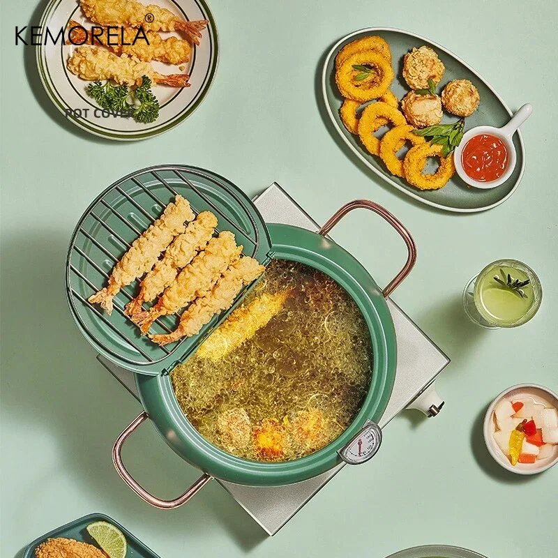 KEMORELA Kitchen Oil Frying Pot 304 Stainless Steel Induction Temperature Control Fried Fish Shrimp Chicken Fryer Pan Cooking