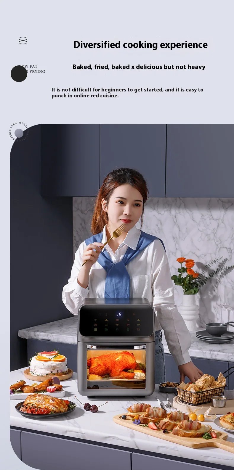 DIVEDEER new 10L multifunction oven intelligent air fryer household multi-layer baking electric oven
