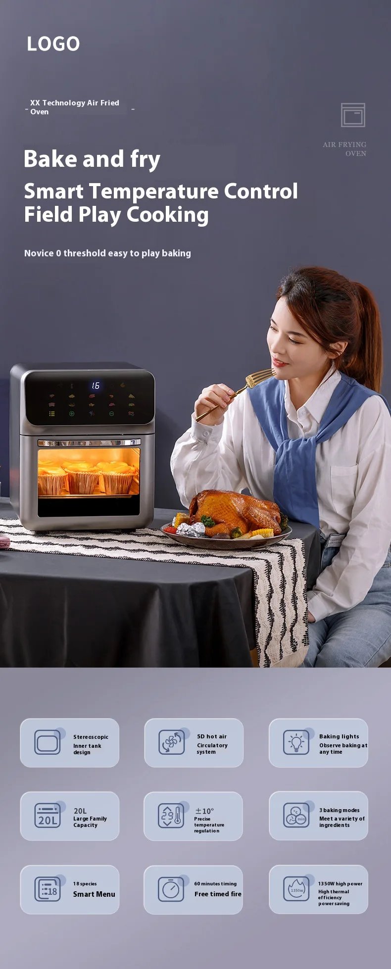 DIVEDEER new 10L multifunction oven intelligent air fryer household multi-layer baking electric oven