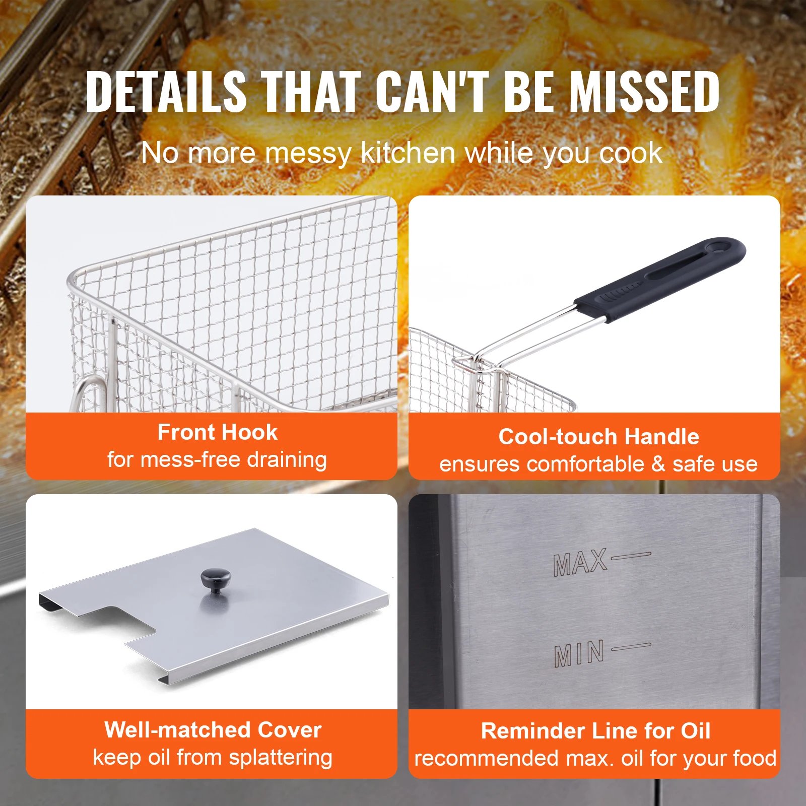 SucceBuy Electric Deep Fryer w/Dual Removable Tanks 12L 5000W Commercial Countertop Fryer for Chicken French Fries - Image 6