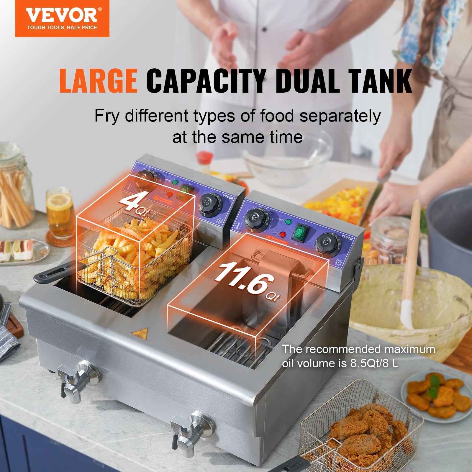 SucceBuy Electric Deep Fryer w/Dual Removable Tanks 12L 5000W Commercial Countertop Fryer for Chicken French Fries - Image 2