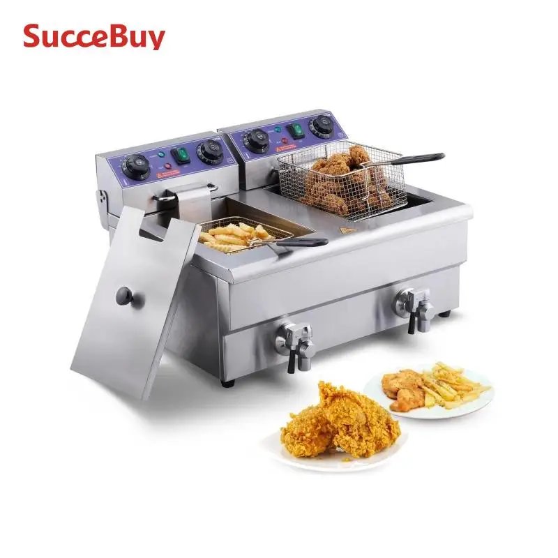 SucceBuy  Electric Deep Fryer w/Dual Removable Tanks 12L 5000W Commercial Countertop  Fryer for Chicken French Fries
