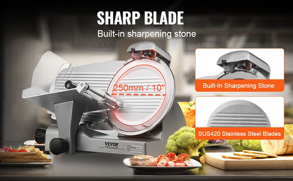VEVOR 340W Meat Slicer Electric Deli Food Slicer with SUS420 Stainless Steel&Built-in Sharpening Stone for Commercial and Home