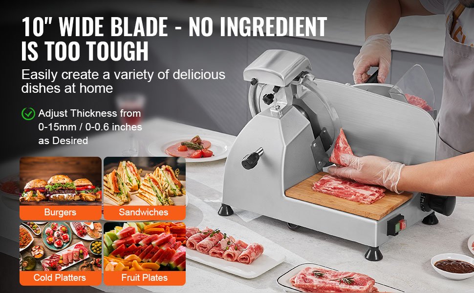 VEVOR 340W Meat Slicer Electric Deli Food Slicer with SUS420 Stainless Steel&Built-in Sharpening Stone for Commercial and Home