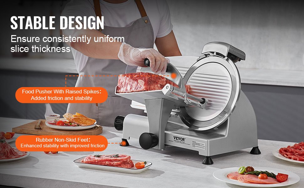 VEVOR 340W Meat Slicer Electric Deli Food Slicer with SUS420 Stainless Steel&Built-in Sharpening Stone for Commercial and Home