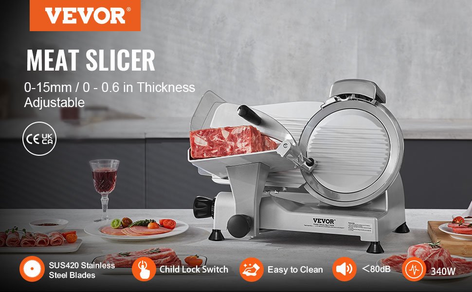 VEVOR 340W Meat Slicer Electric Deli Food Slicer with SUS420 Stainless Steel&Built-in Sharpening Stone for Commercial and Home