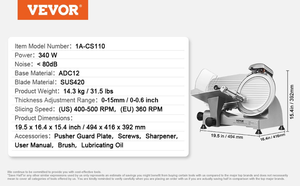 VEVOR 340W Meat Slicer Electric Deli Food Slicer with SUS420 Stainless Steel&Built-in Sharpening Stone for Commercial and Home