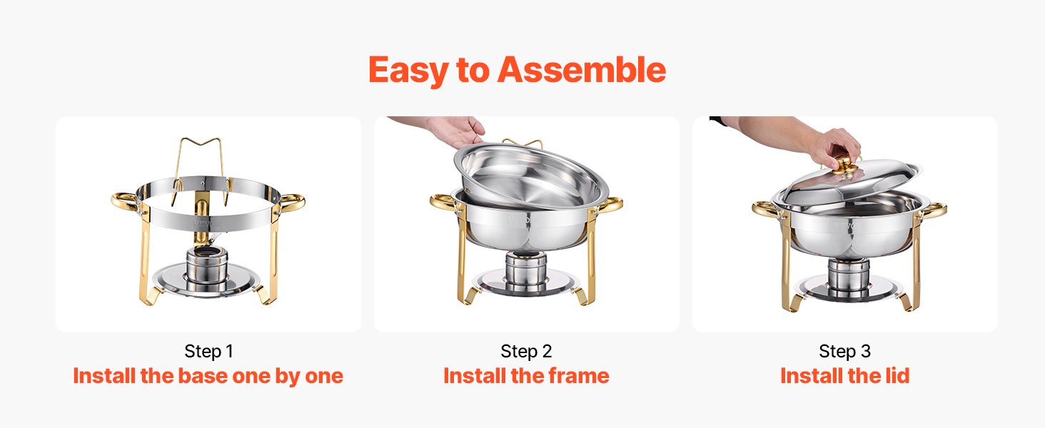 VEVOR 4 Pack Chafing Dish Buffet Set Stainless Steel Chafer with 4 Full Size Pan Round Catering Warmer Server for Party Banquets