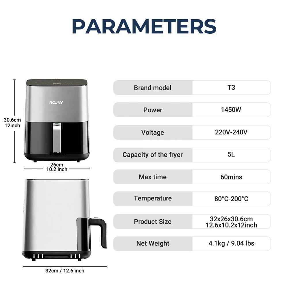 5L Air Fryer, Electric Hot fryer Oven Oilless Cooker with Touch Control & Nonstick Basket & Visible Window, Family Size