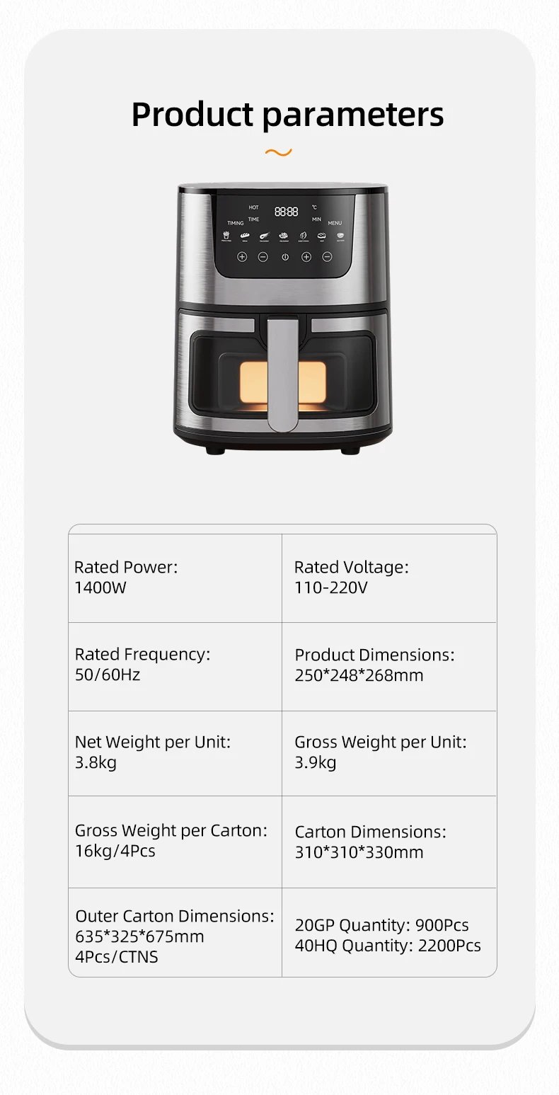 DIVEDEER 7L Household Visual Air Fryer - Large Capacity, Multifunctional, Stainless Steel Design for Home Use (Freidora Aire)