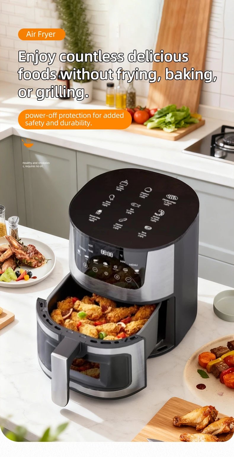 DIVEDEER 7L Household Visual Air Fryer - Large Capacity, Multifunctional, Stainless Steel Design for Home Use (Freidora Aire)