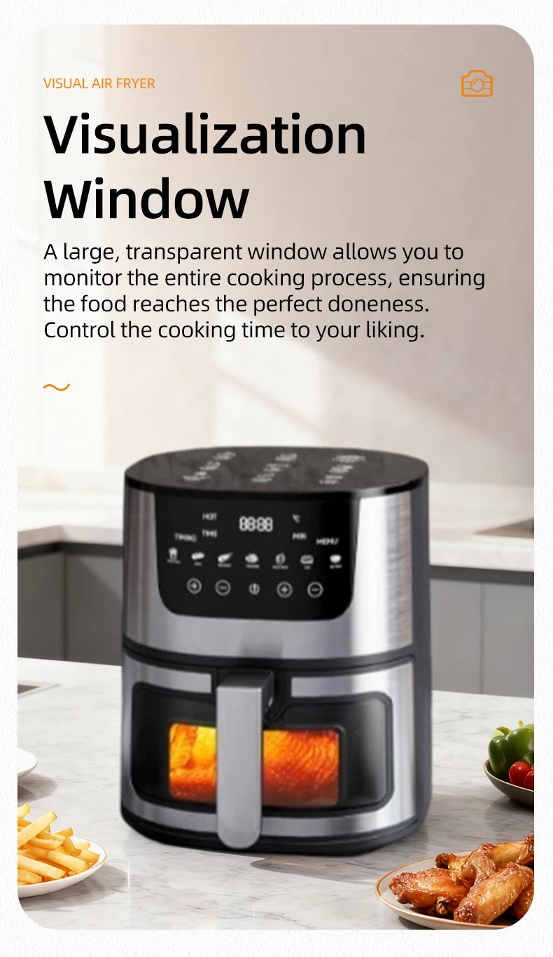 DIVEDEER 7L Household Visual Air Fryer - Large Capacity, Multifunctional, Stainless Steel Design for Home Use (Freidora Aire)