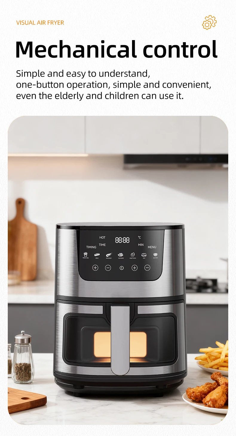 DIVEDEER 7L Household Visual Air Fryer - Large Capacity, Multifunctional, Stainless Steel Design for Home Use (Freidora Aire)