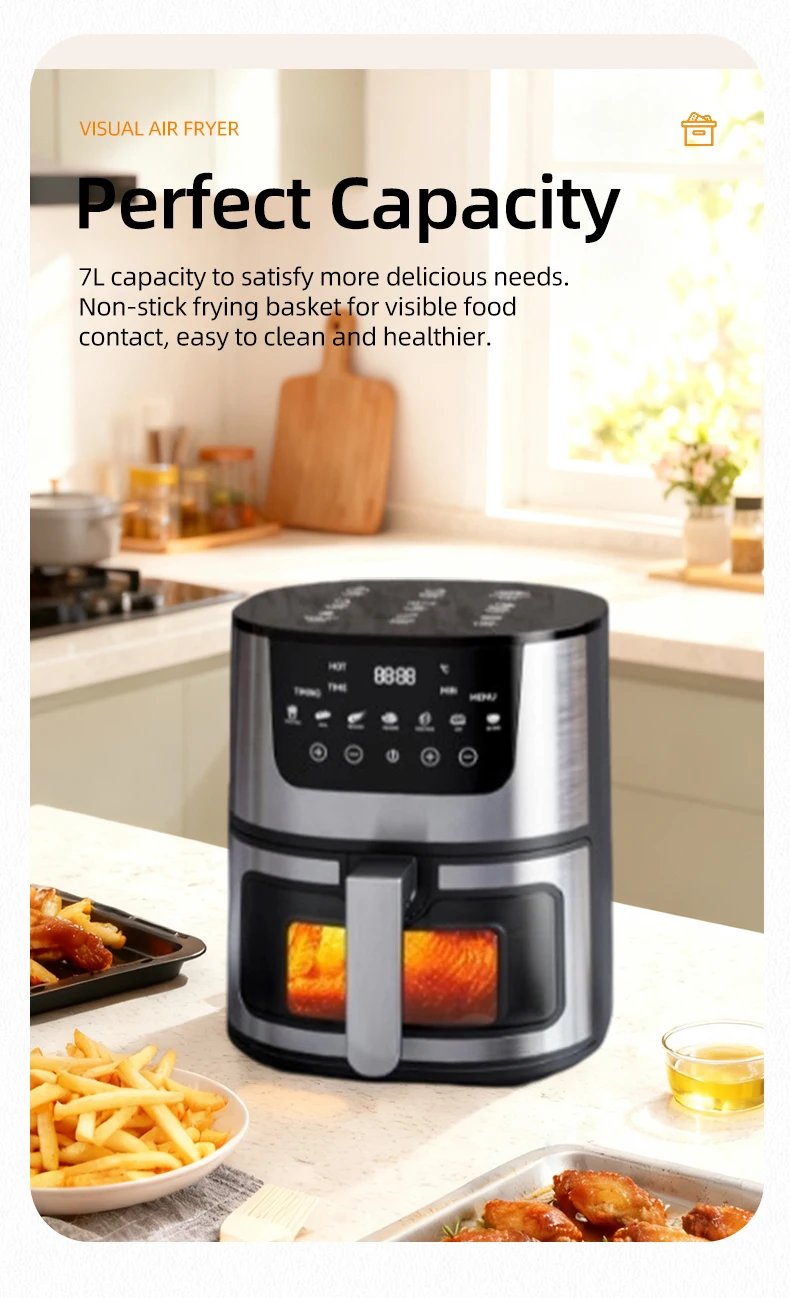 DIVEDEER 7L Household Visual Air Fryer - Large Capacity, Multifunctional, Stainless Steel Design for Home Use (Freidora Aire)