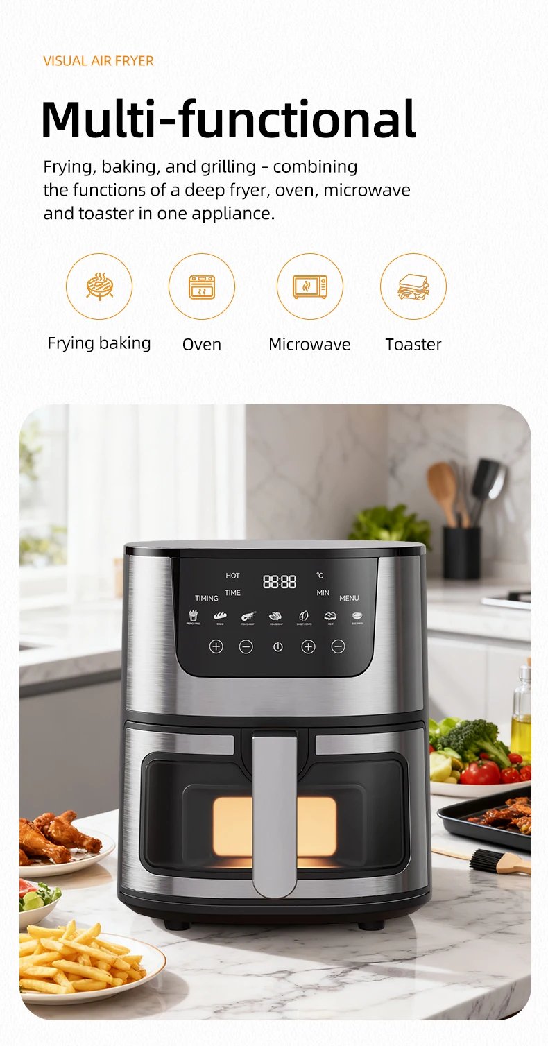 DIVEDEER 7L Household Visual Air Fryer - Large Capacity, Multifunctional, Stainless Steel Design for Home Use (Freidora Aire)